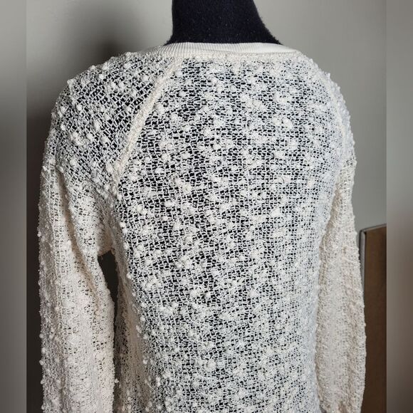 The Original Inc Sheer Ivory Lace Crochet Sweater Top Holiday Party Artsy Small - Picture 4 of 10